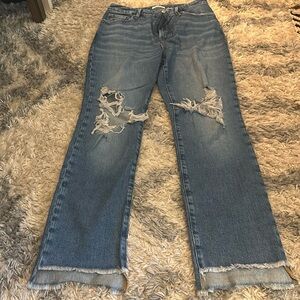 Good American Good Icon High Waisted Step Hem Bootcut Blue Jeans